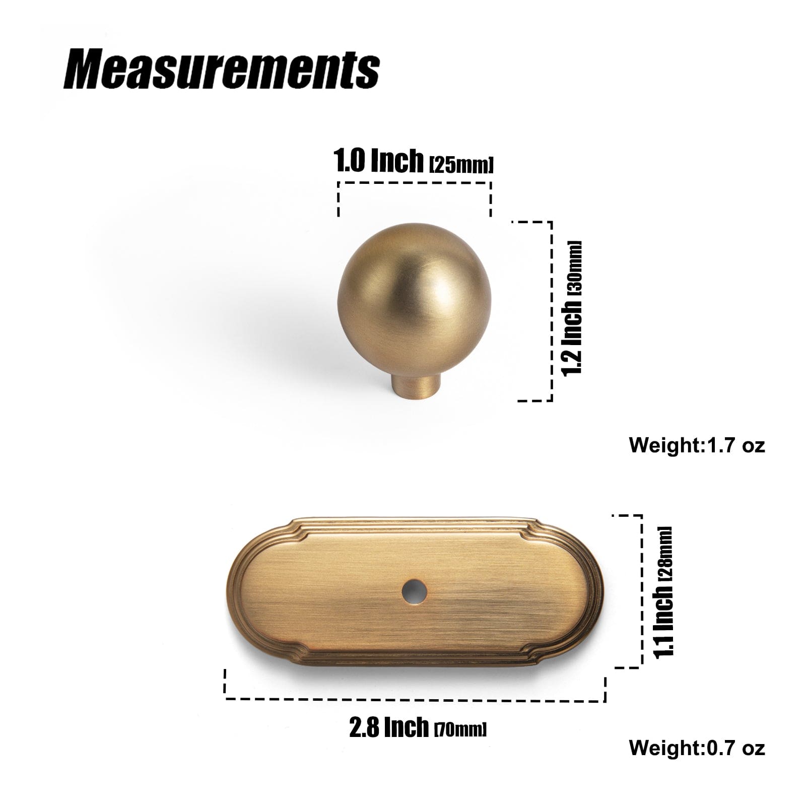 2 Pack Round Cabinet Knobs with Back Plate Zinc Alloy Cabinet Handle with Long Back Plate