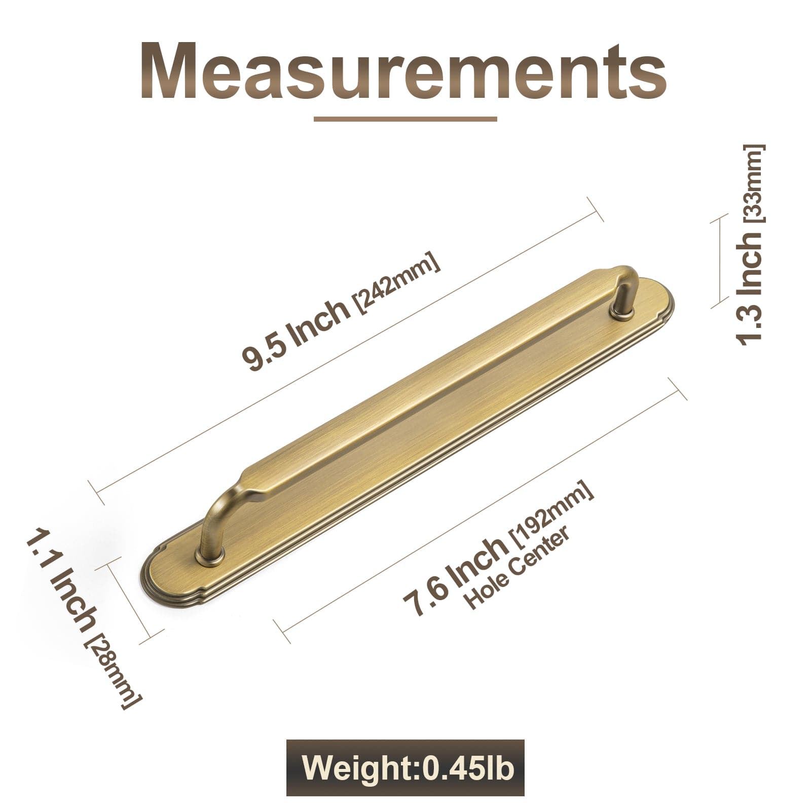 2 Pack Antique Brass Cabinet Pulls with Back Plate Zinc Alloy Drawer Handle with Long Back Plate