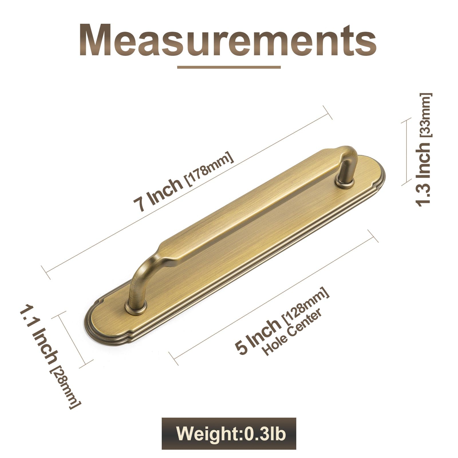 2 Pack Antique Brass Cabinet Pulls with Back Plate Zinc Alloy Drawer Handle with Long Back Plate