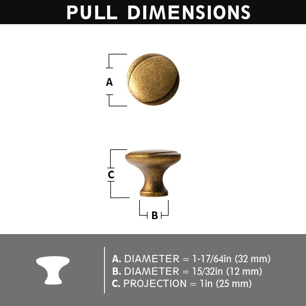 Goo-Ki Antique Brass / Knob Vintage Brass Cabinet Bar Pulls Classic Hardware for Antique Cabinets 6 Pack