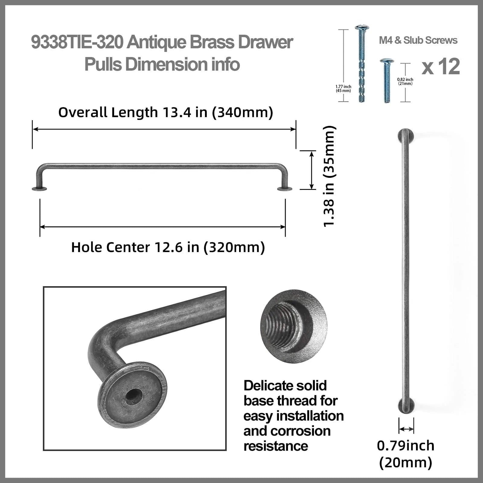 Goo-Ki Antique Drawer Pulls Solid Retro Bar Pull Furniture Hardware for Kitchen 6 Pack