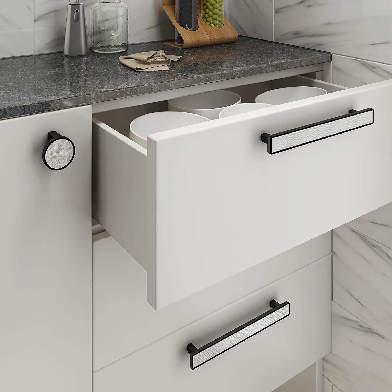 Goo-Ki Cowhide Cabinet Pulls Modern Luxury Tree Bark Speckle Texture Cabinet Pull 6 Pack