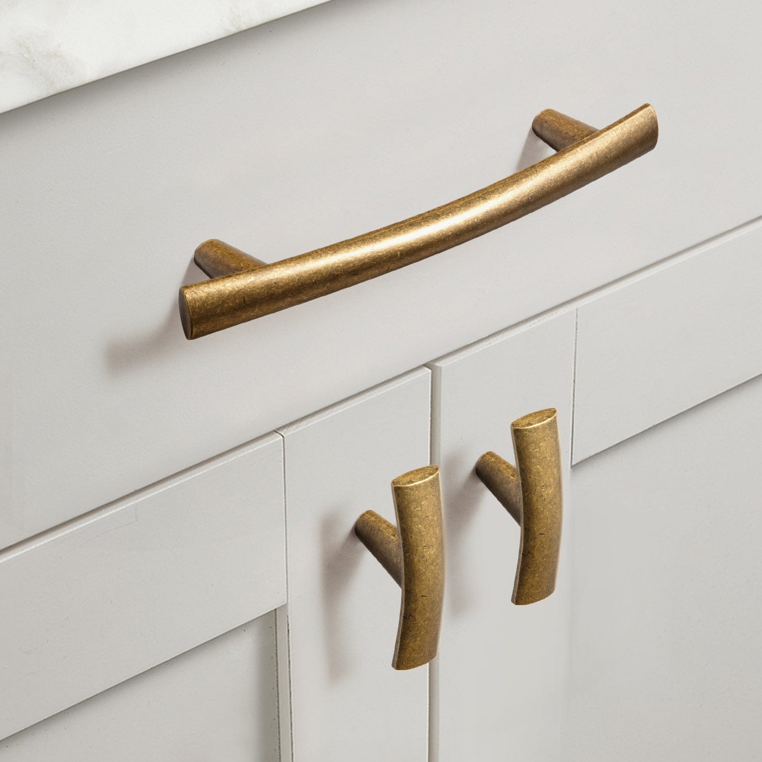 Goo-Ki Curved Vintage Brass Drawer Handles Antique Bronze Solid Cabinet Pulls 6 Pack