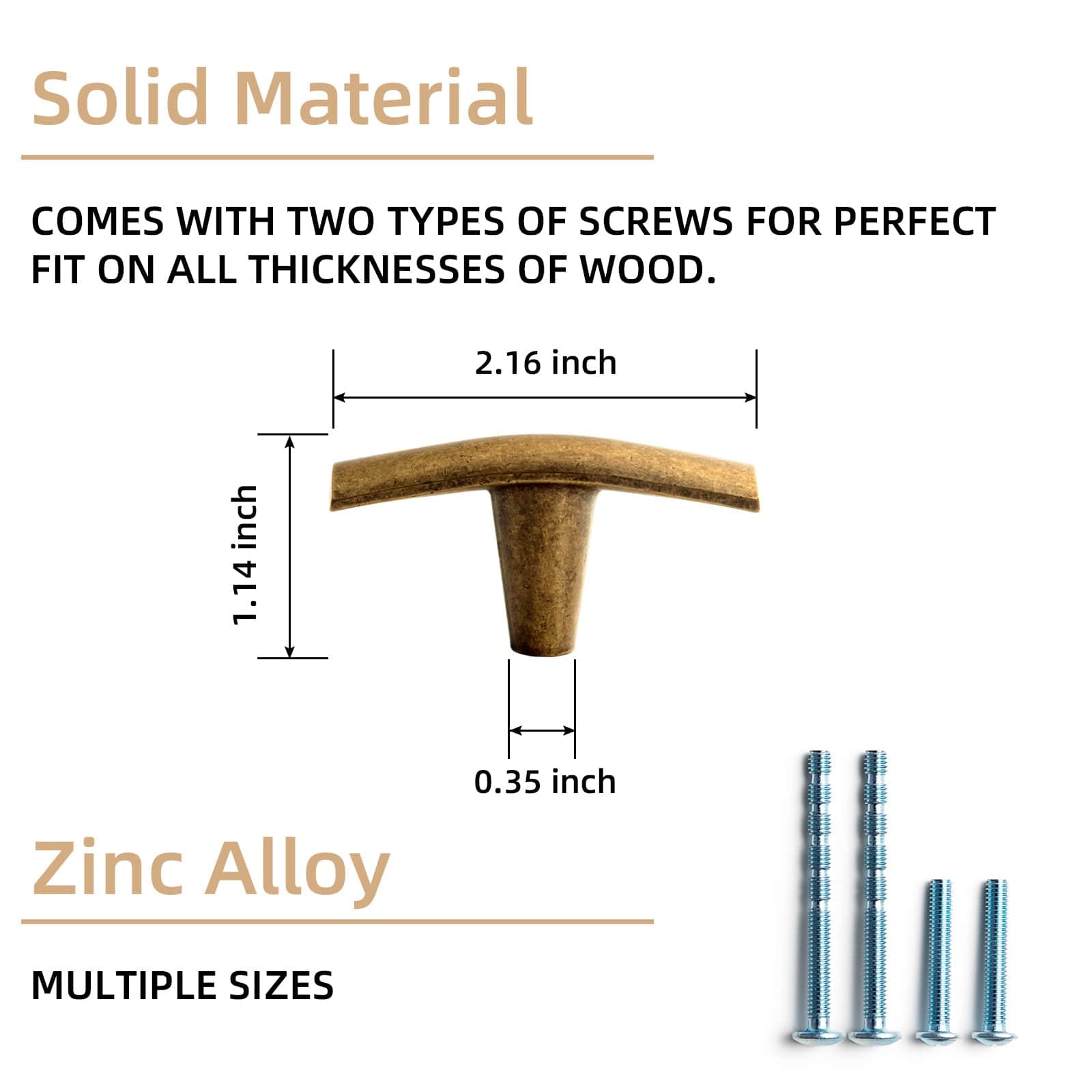 Goo-Ki Curved Vintage Brass Drawer Handles Antique Bronze Solid Cabinet Pulls 6 Pack