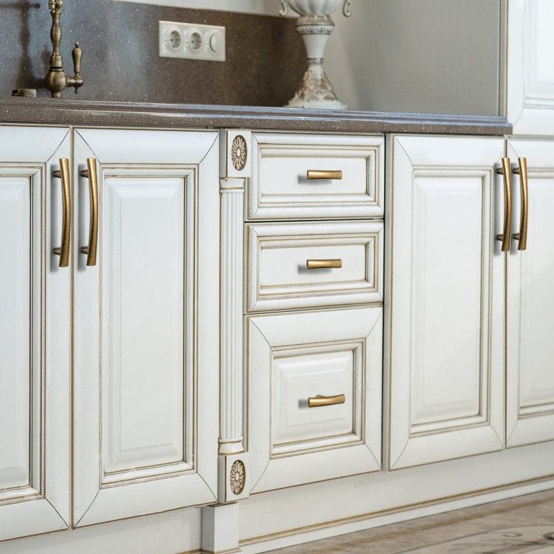 Goo-Ki Curved Vintage Brass Drawer Handles Antique Bronze Solid Cabinet Pulls 6 Pack