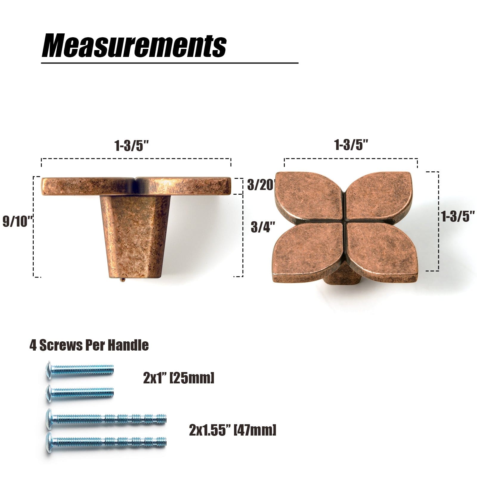 Goo-Ki Four Leaf Clover Creative Cabinet Drawer Knobs Vintage Flower Dresser Handles 6 Pack