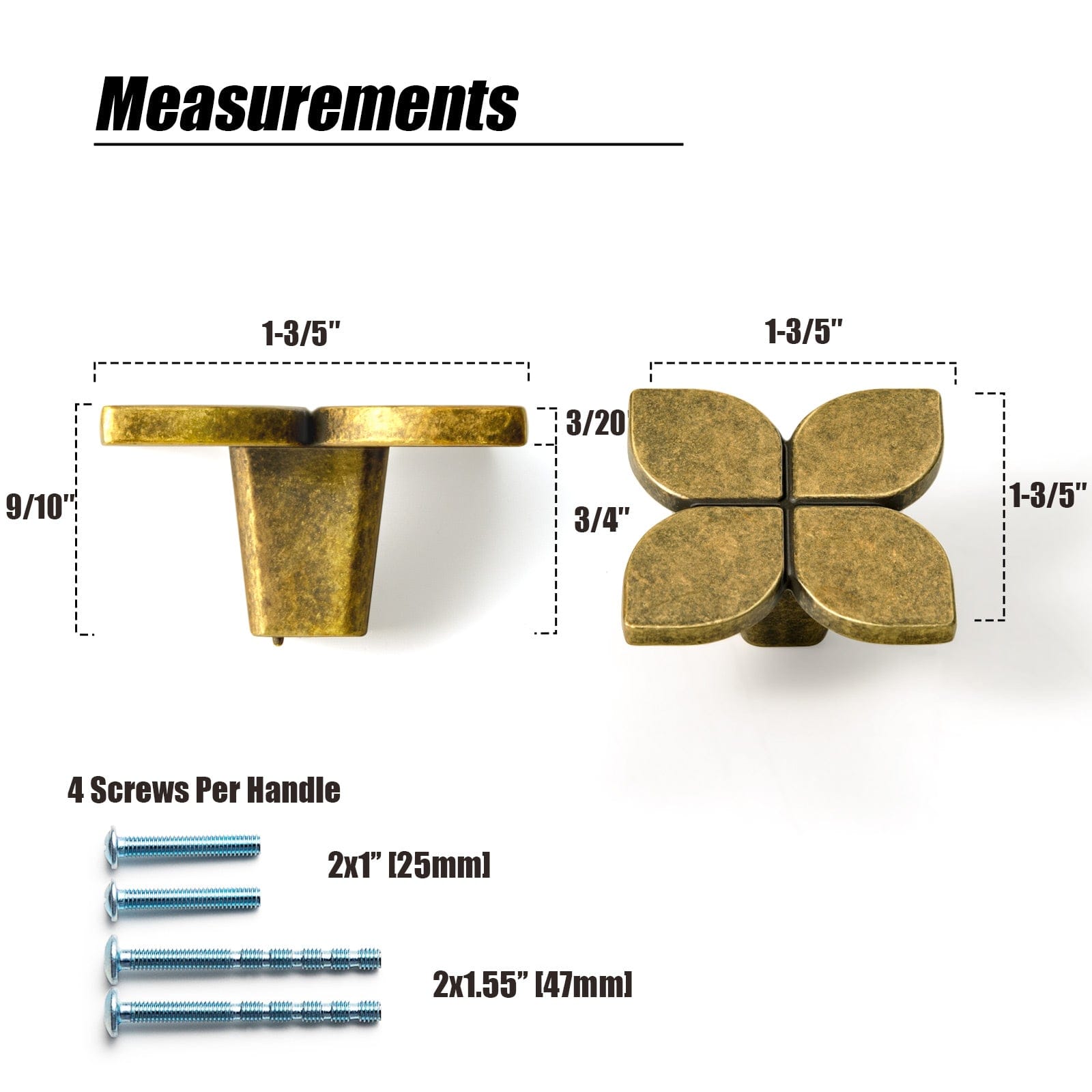 Goo-Ki Four Leaf Clover Creative Cabinet Drawer Knobs Vintage Flower Dresser Handles 6 Pack