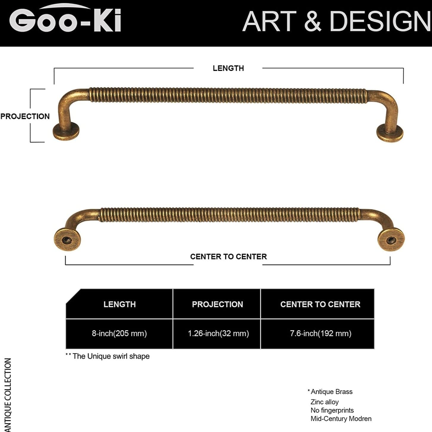 Goo-Ki Mid-Century Swirl Cabinet Bar Handles Home Improvement Dresser Pulls 6 Pack