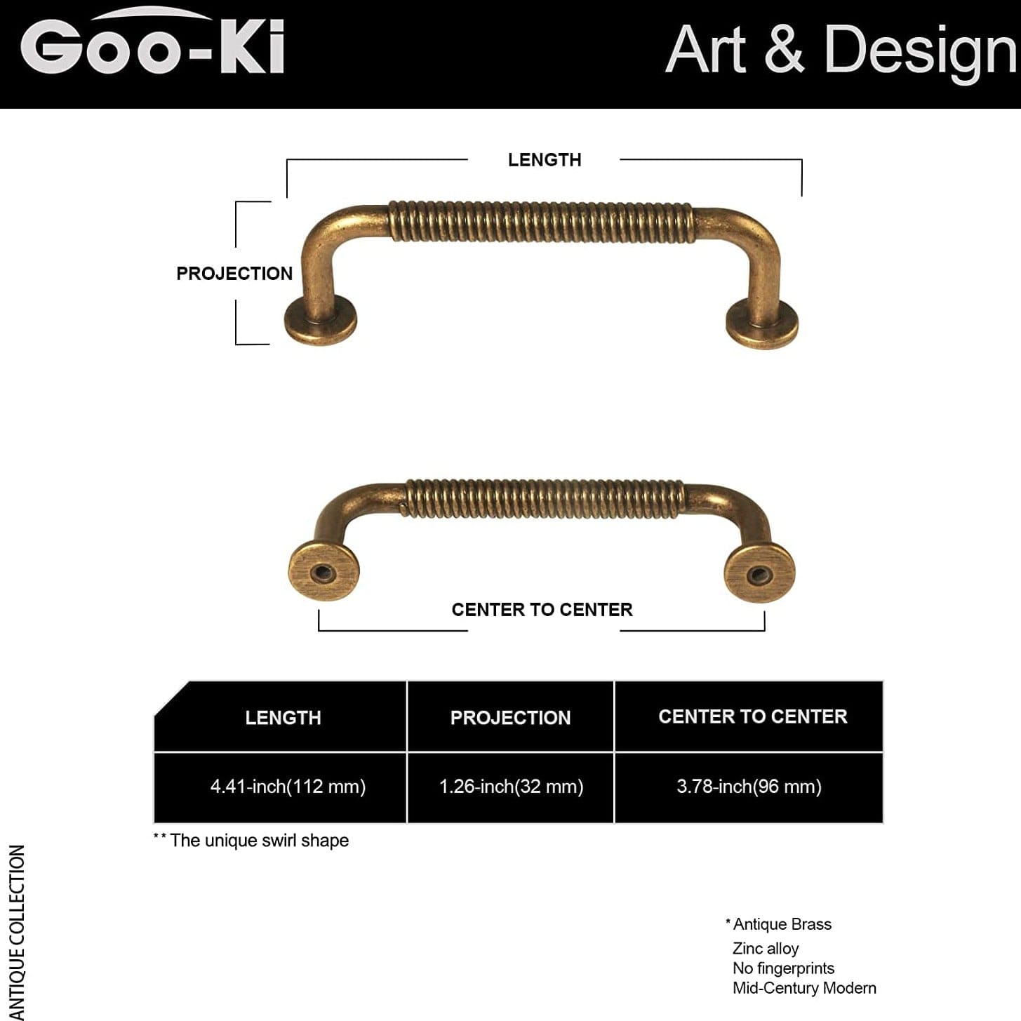 Goo-Ki Mid-Century Swirl Cabinet Bar Handles Home Improvement Dresser Pulls 6 Pack