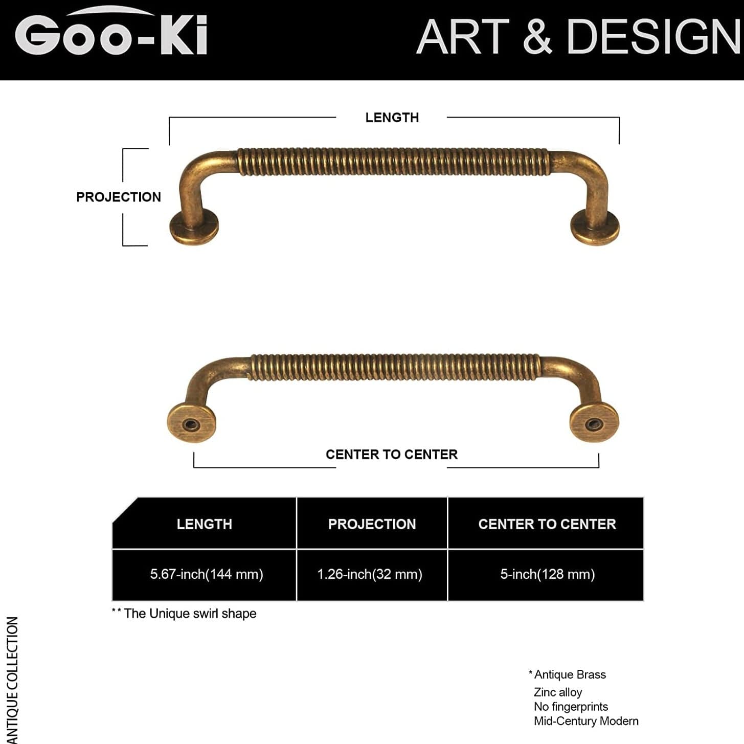 Goo-Ki Mid-Century Swirl Cabinet Bar Handles Home Improvement Dresser Pulls 6 Pack