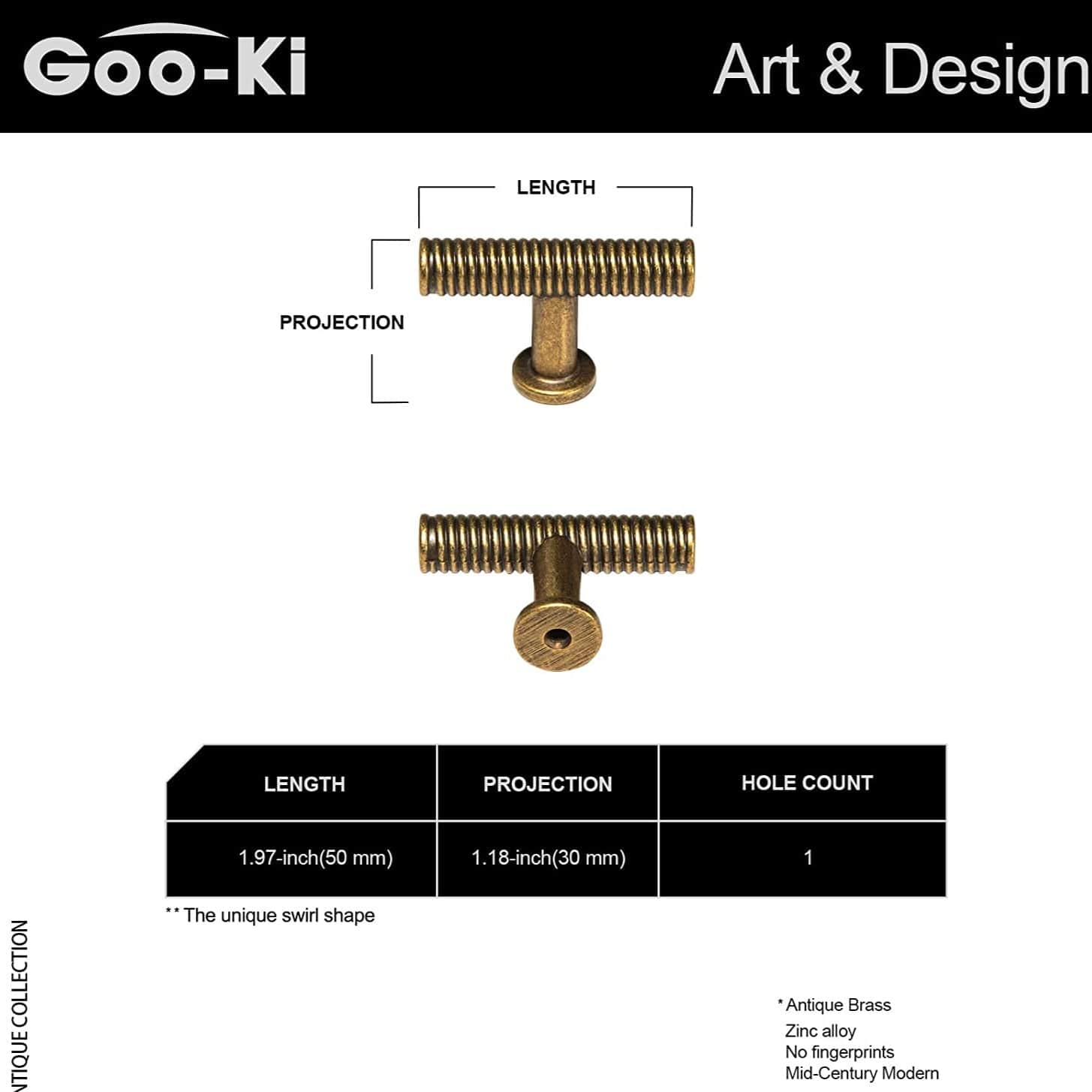 Goo-Ki Mid-Century Swirl Cabinet Bar Handles Home Improvement Dresser Pulls 6 Pack