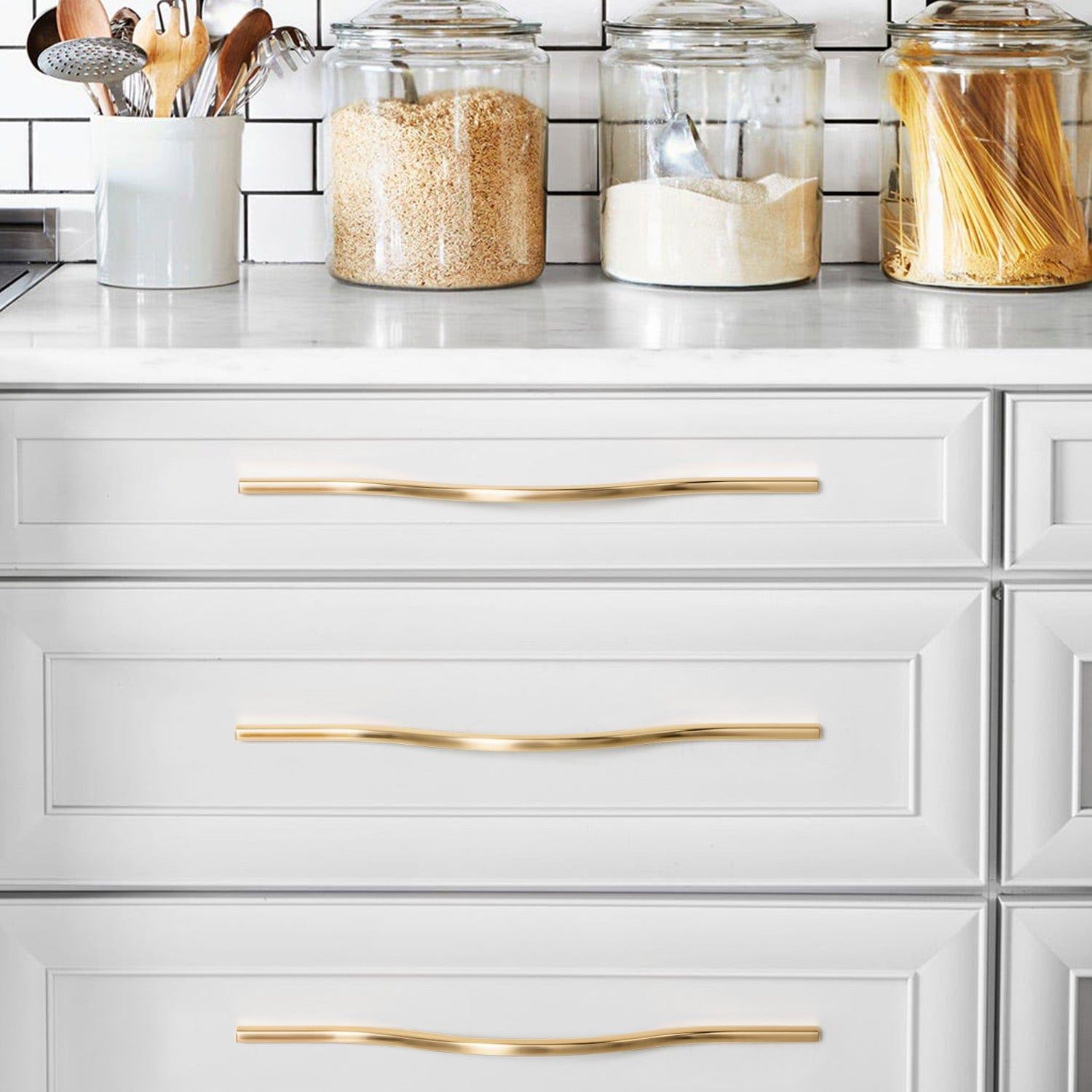 Goo-Ki Modern Wardrobe Cabinet Pulls Luxurious Drawer Pull Double Hole Center 6 Pack