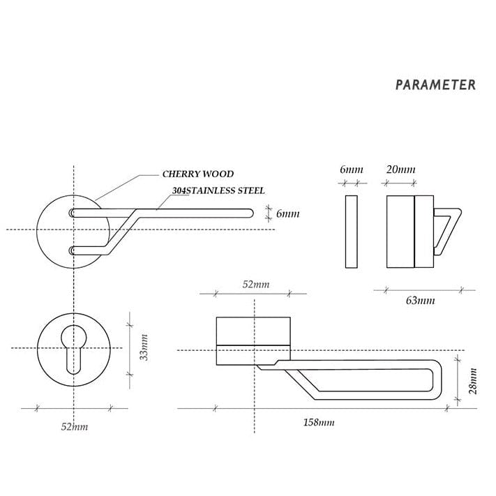 Goo-Ki Original Design Black Walnut Retro Wooden Door Handle Mute Door Lock