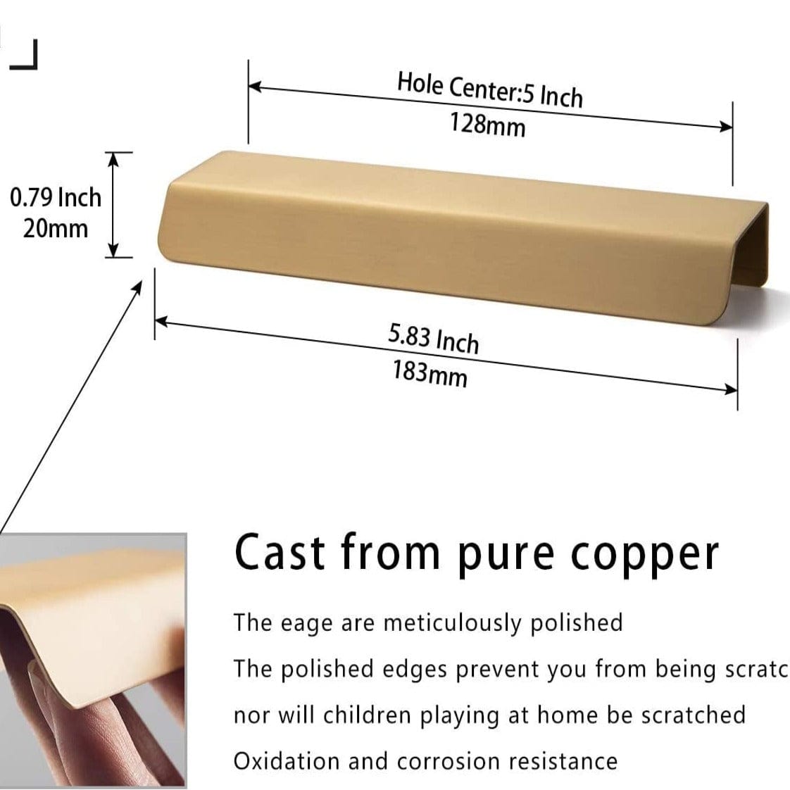 Goo-Ki Pure Brass Matte Finger Pulls Nordic Copper Cabinet Handles Modern Cabinet Pulls 6 pack