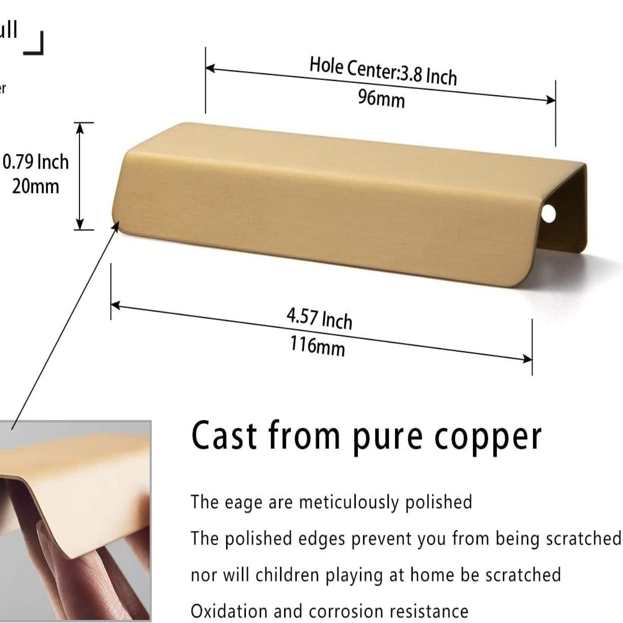 Goo-Ki Pure Brass Matte Finger Pulls Nordic Copper Cabinet Handles Modern Cabinet Pulls 6 pack