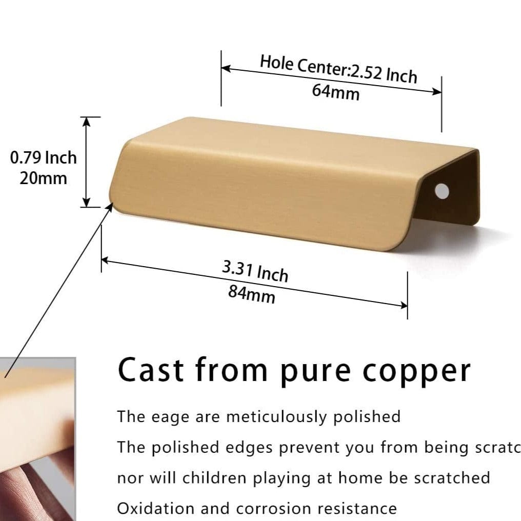 Goo-Ki Pure Brass Matte Finger Pulls Nordic Copper Cabinet Handles Modern Cabinet Pulls 6 pack