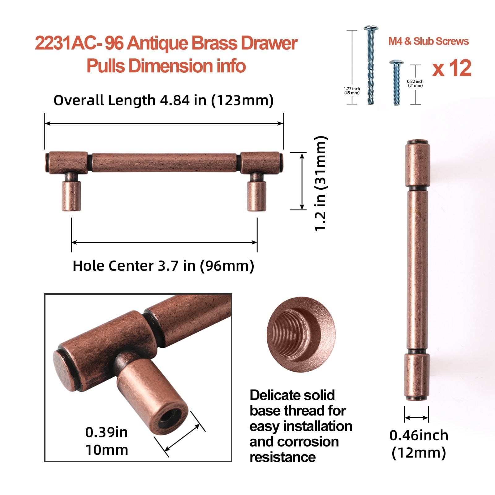 Goo-Ki Retro Bar Handle for Dresser Cupboard Vintage Bronze Ancient Pull 6 Pack