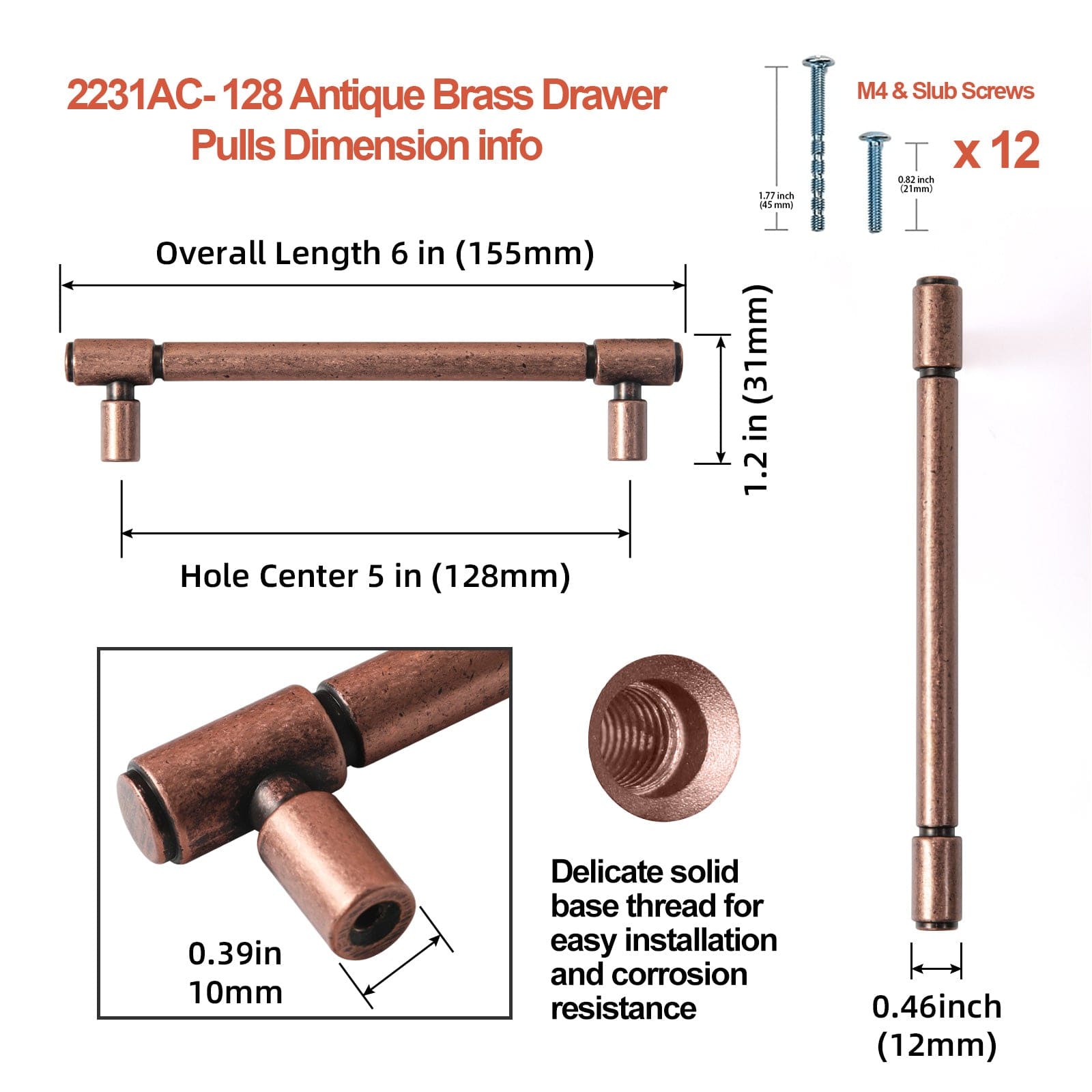 Goo-Ki Retro Bar Handle for Dresser Cupboard Vintage Bronze Ancient Pull 6 Pack