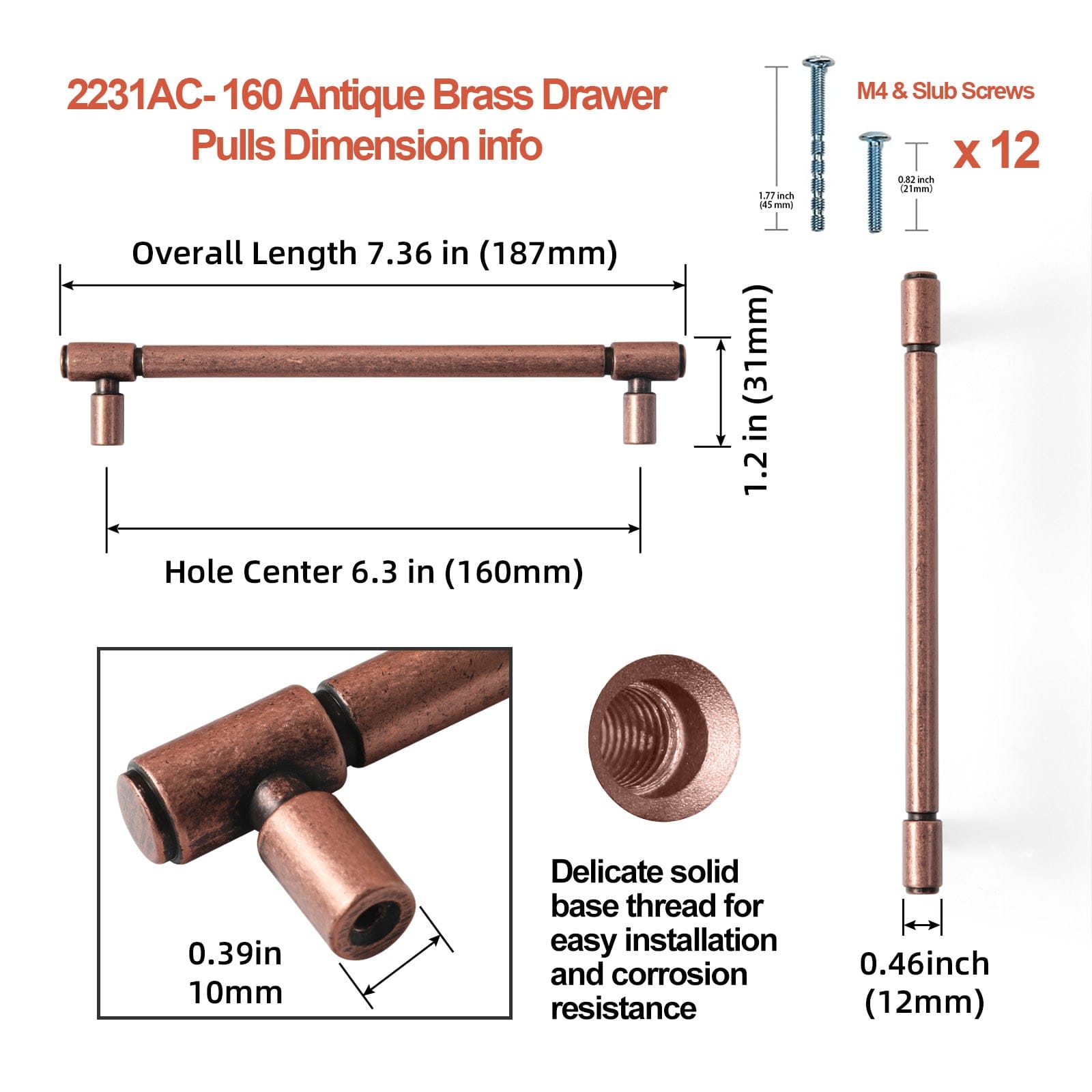 Goo-Ki Retro Bar Handle for Dresser Cupboard Vintage Bronze Ancient Pull 6 Pack