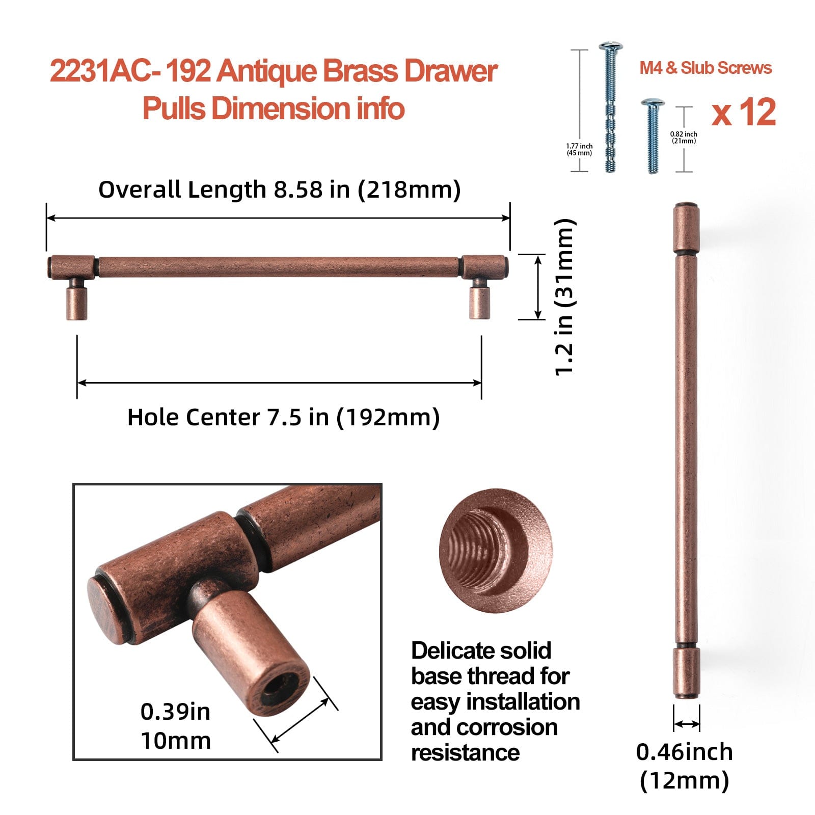 Goo-Ki Retro Bar Handle for Dresser Cupboard Vintage Bronze Ancient Pull 6 Pack