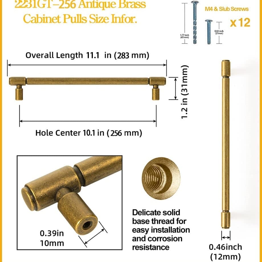 Goo-Ki Retro Bar Handle for Dresser Cupboard Vintage Bronze Ancient Pull 6 Pack