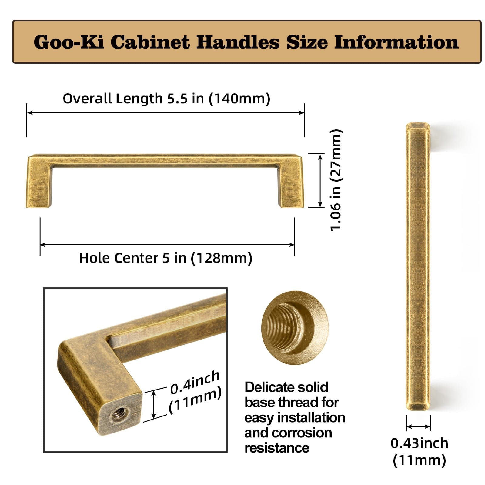 Goo-Ki Retro Vintage Cabinet Handles Antique Brass Bar Pulls 6 Pack
