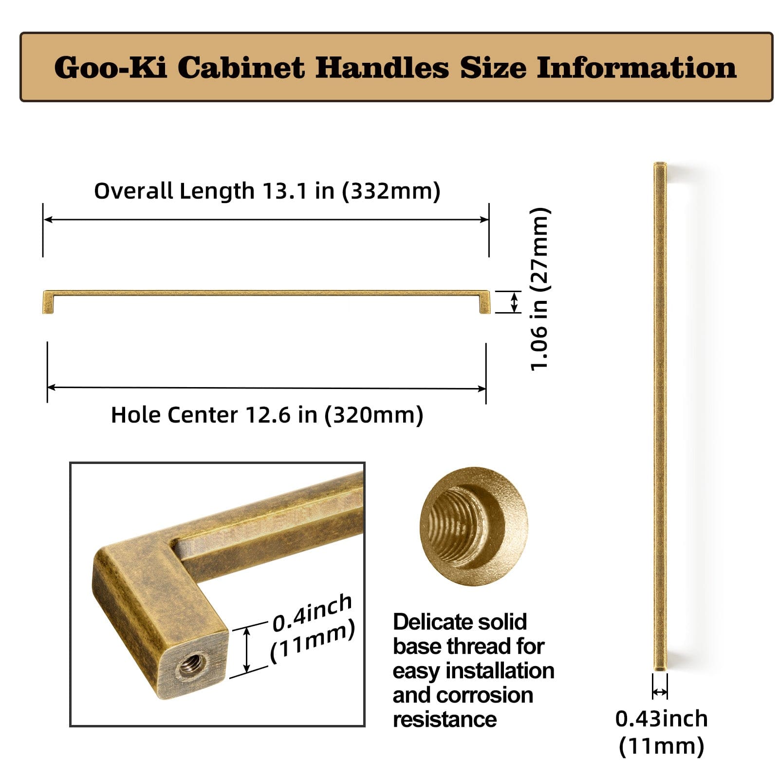Goo-Ki Retro Vintage Cabinet Handles Antique Brass Bar Pulls 6 Pack