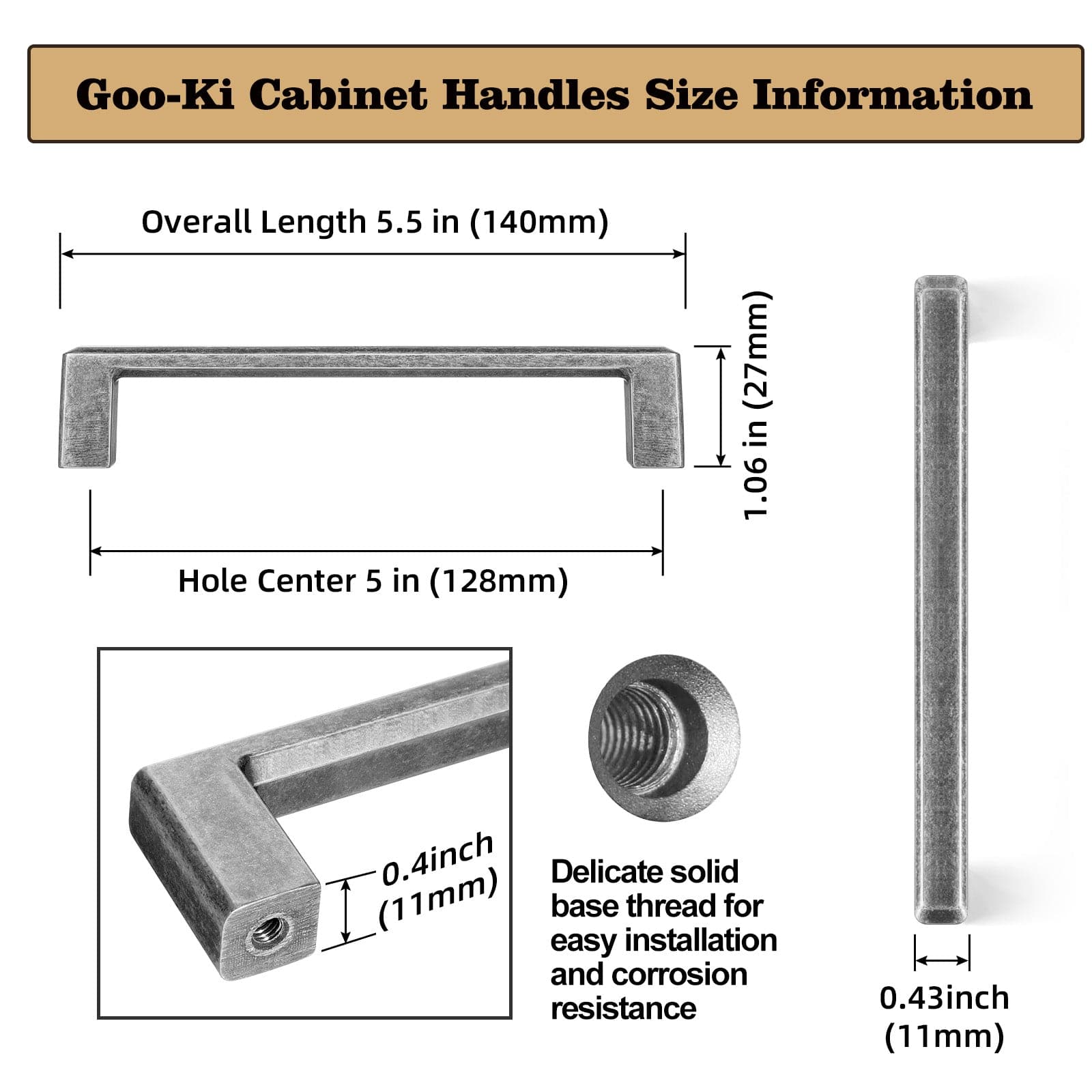 Goo-Ki Retro Vintage Cabinet Handles Antique Brass Bar Pulls 6 Pack