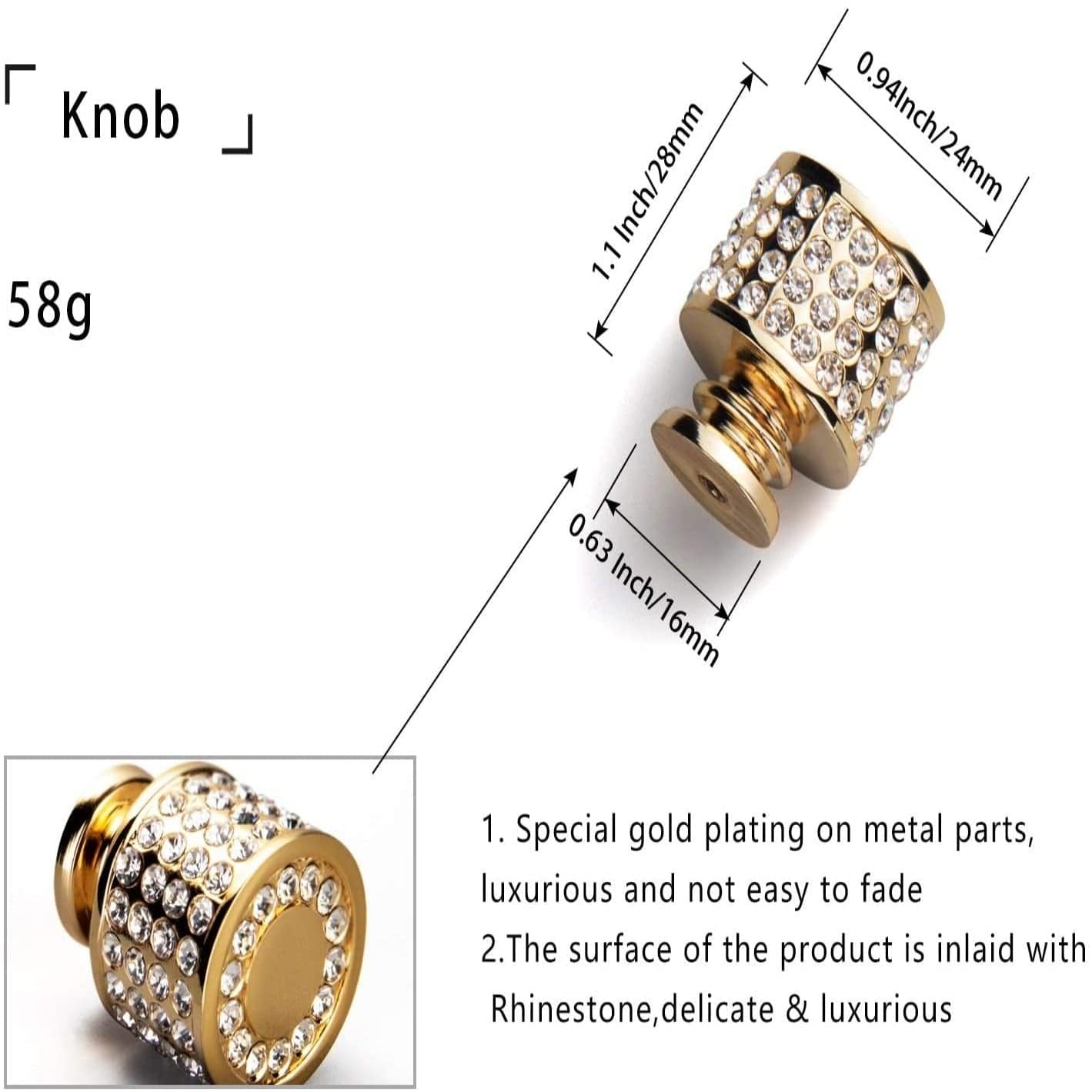Goo-Ki Rhinestone Drawer Knob Luxurious Cabinet Knob Imitation Diamond Wardrobe Door knobs 6 Pack
