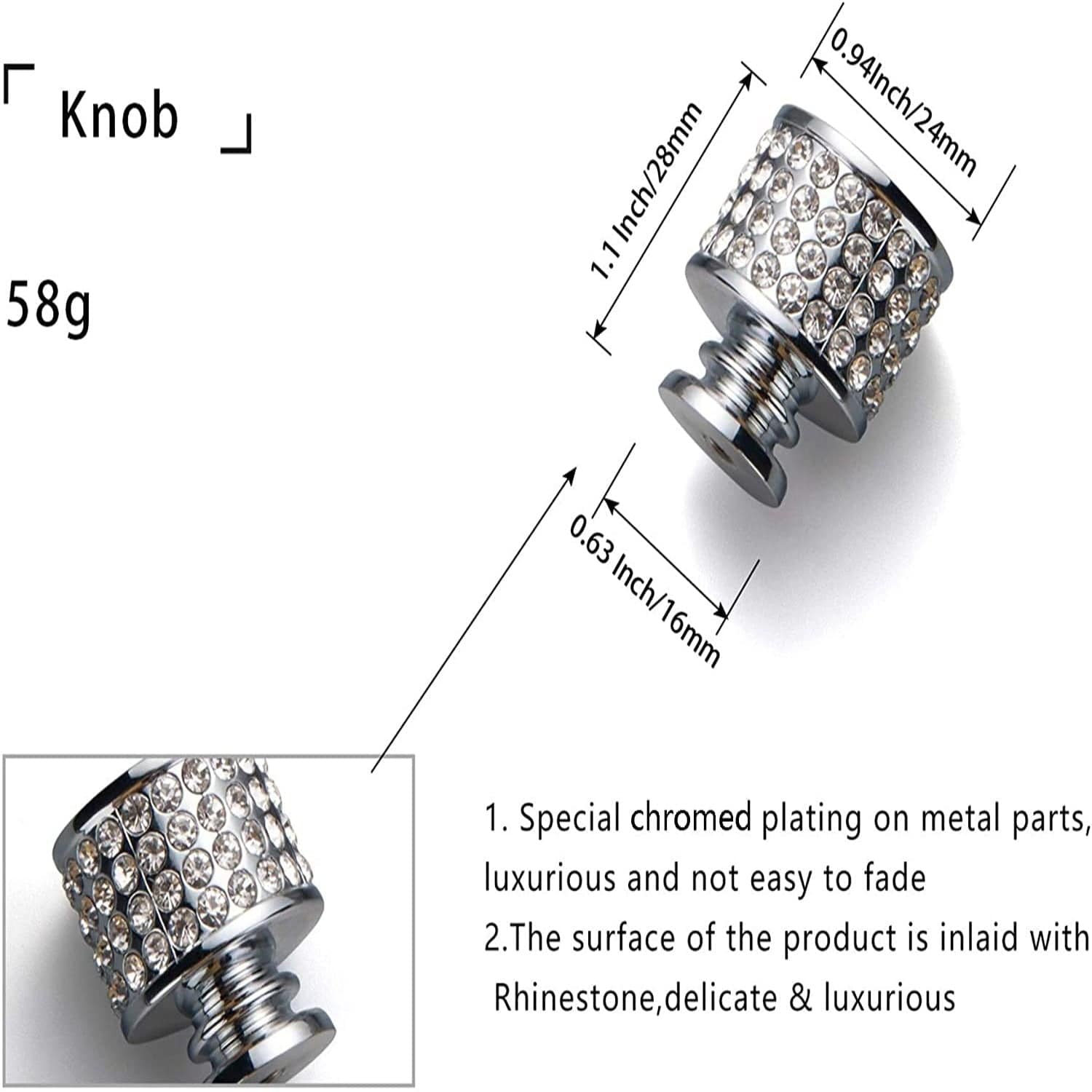 Goo-Ki Rhinestone Drawer Knob Luxurious Cabinet Knob Imitation Diamond Wardrobe Door knobs 6 Pack