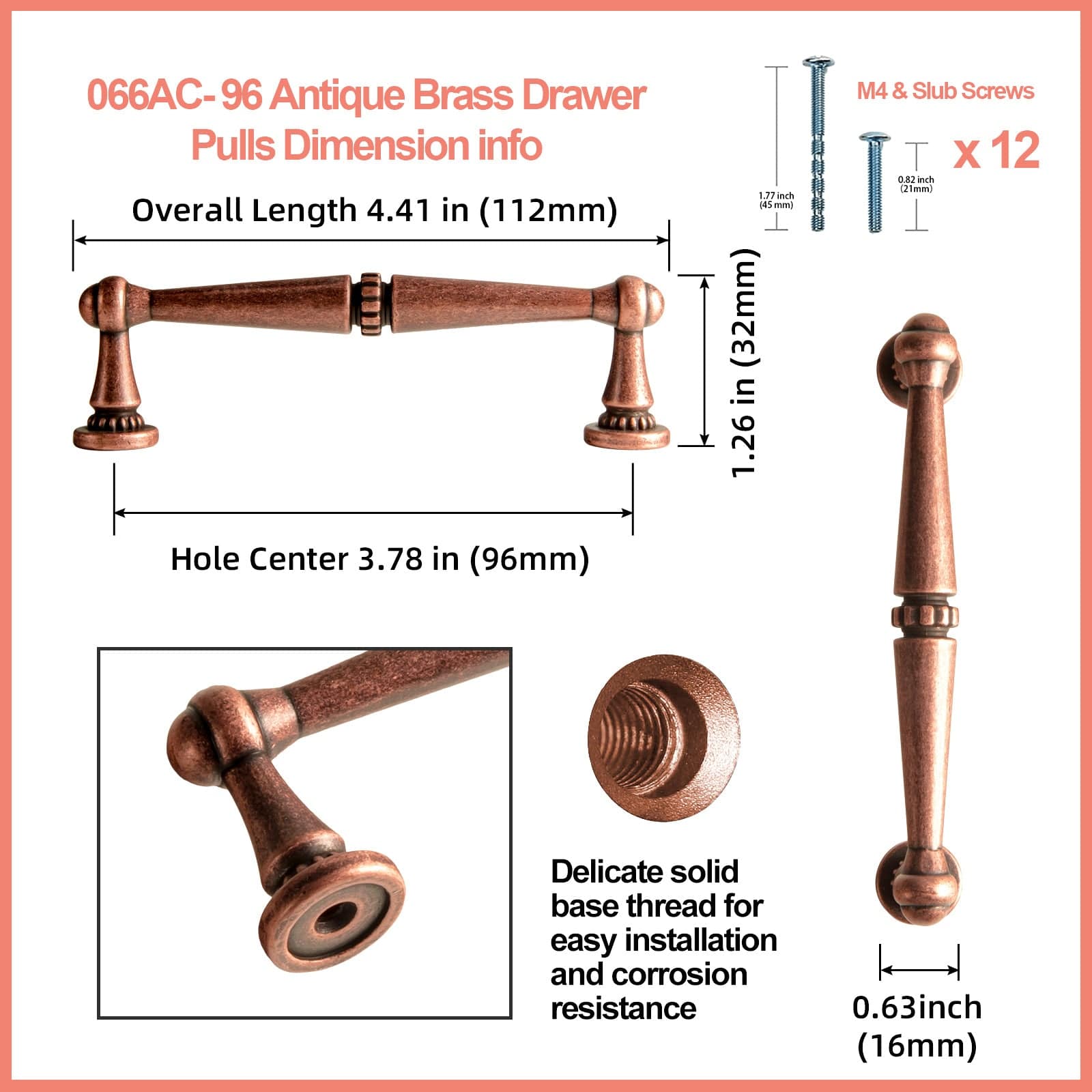 Goo-Ki Solid Ancient Vintage Retro Bar Pull for Cupboard Dresser Bathroom 6 pack