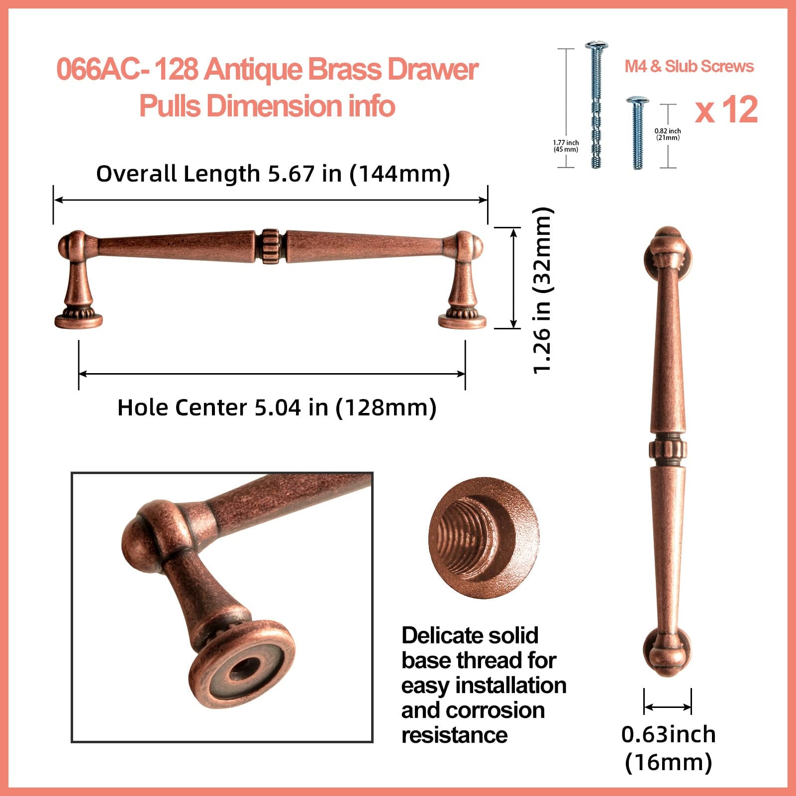 Goo-Ki Solid Ancient Vintage Retro Bar Pull for Cupboard Dresser Bathroom 6 pack