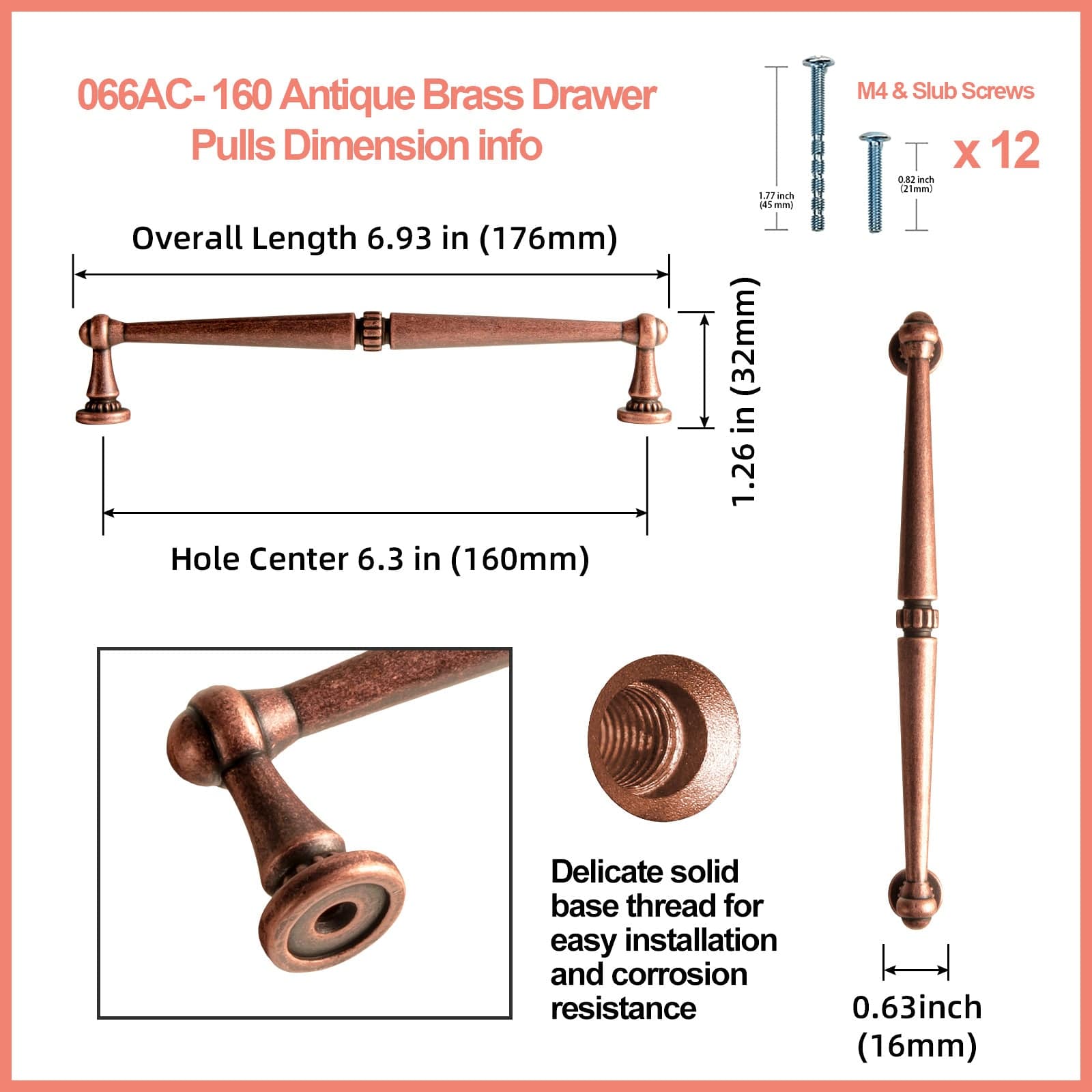 Goo-Ki Solid Ancient Vintage Retro Bar Pull for Cupboard Dresser Bathroom 6 pack