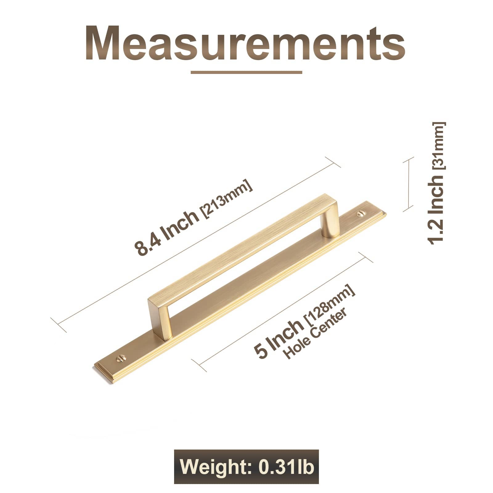 2 Pack Long Cabinet Bar Pulls with Back Plates Solid Drawer Handles Set