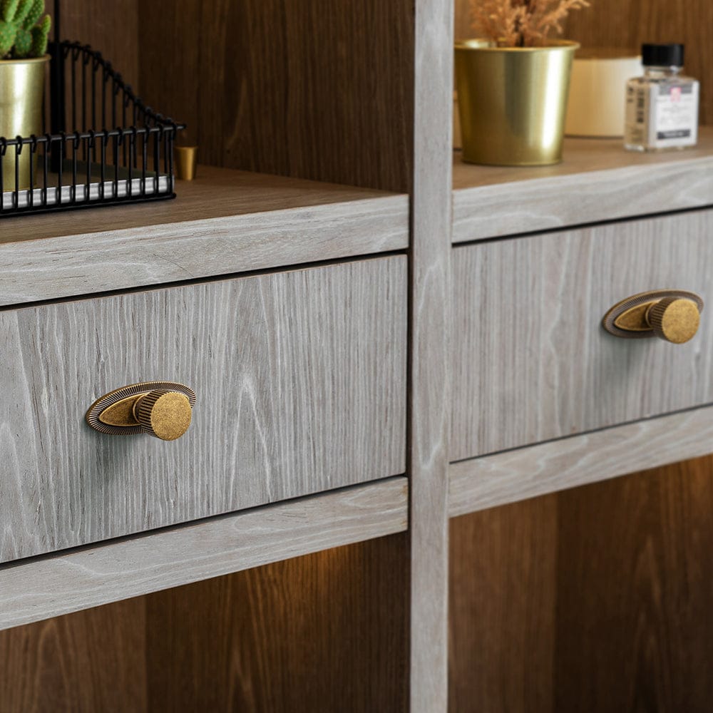 2 Pack Striped Cabinet Pull Retro Brass Cabinet Handles Knobs with Back Plate