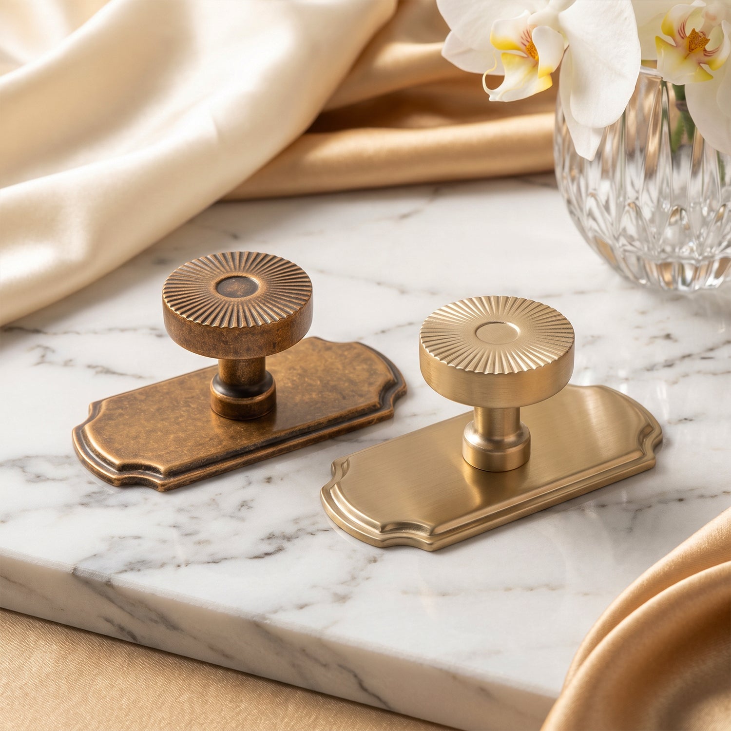Retro Radiating Pattern Cabinet Knob with Ornate Backplate, Solid Zinc Alloy Drawer Knob for Classic Cabinet Renovation