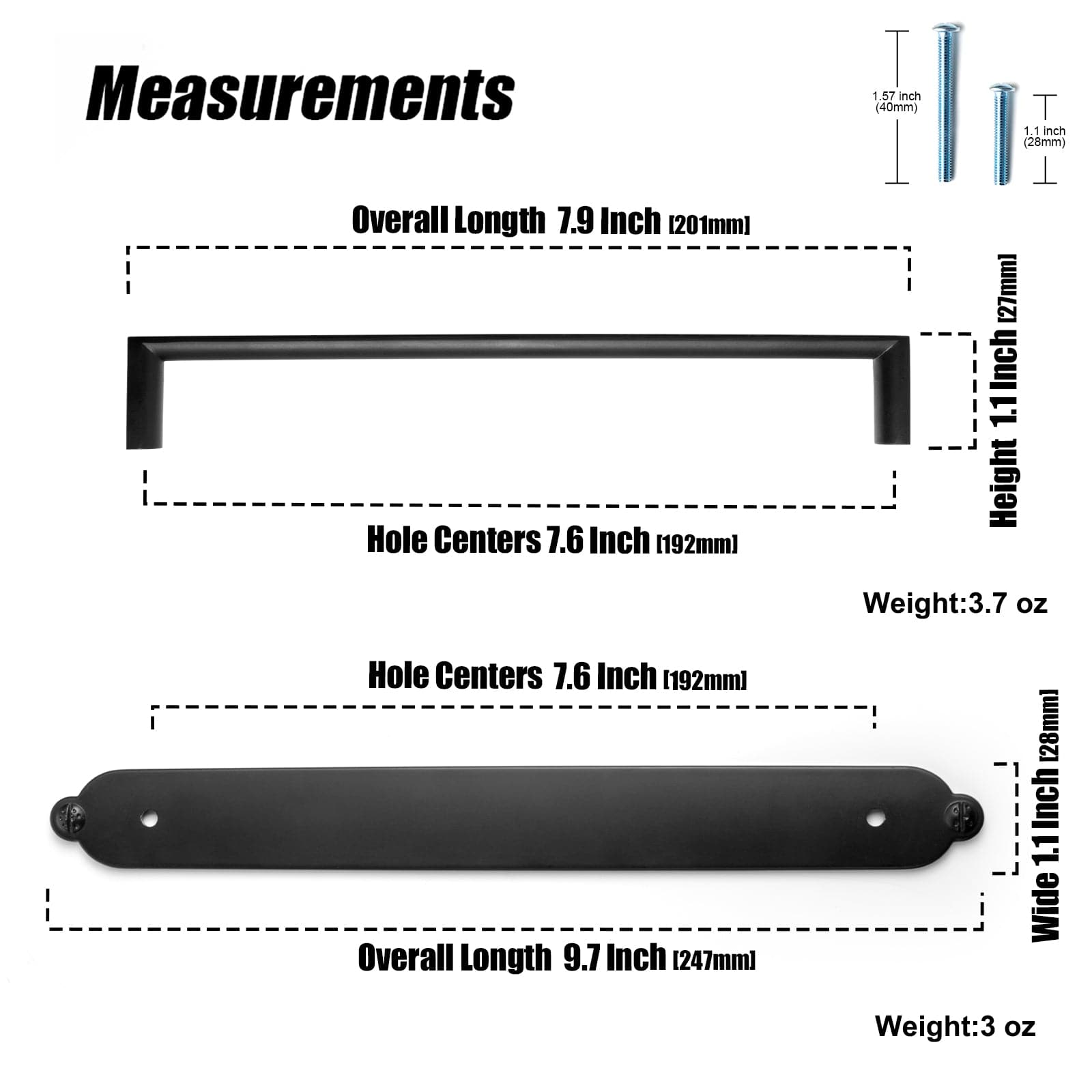 2 Pack Long Cabinet Bar Pulls with Back Plates Solid Drawer Handles Set