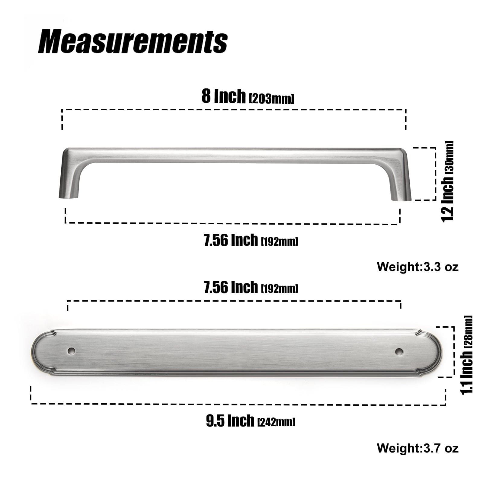 2 Pack Cabinet Pulls with Oval-shaped Back Plate Zinc Alloy Cabinet Handle with Long Back Plate G014
