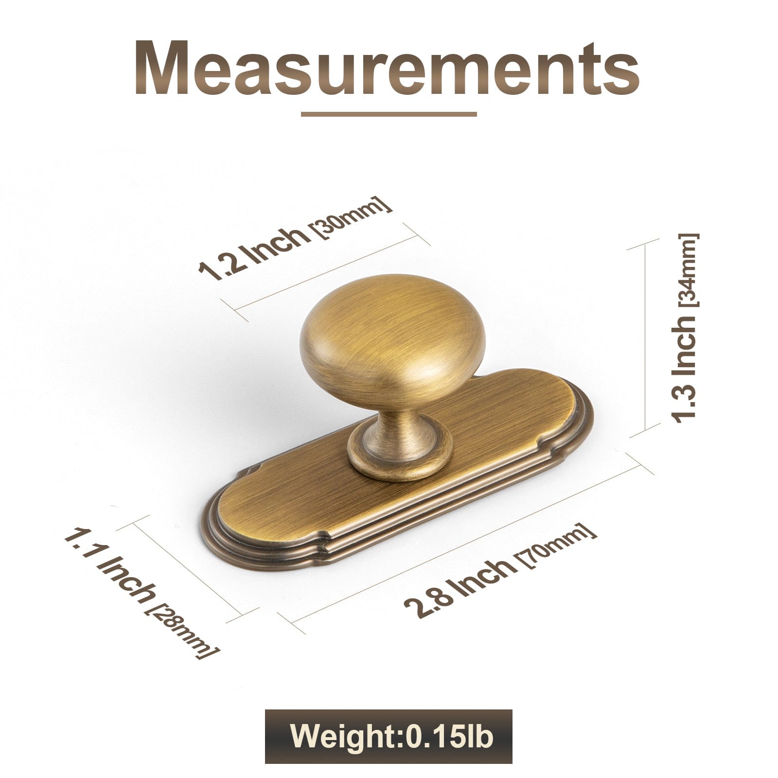 Antique Brass Zinc Alloy Cabinet Knob with Back Plate Single Hole Center Cabinet Hardware for Bedroom Kitchen