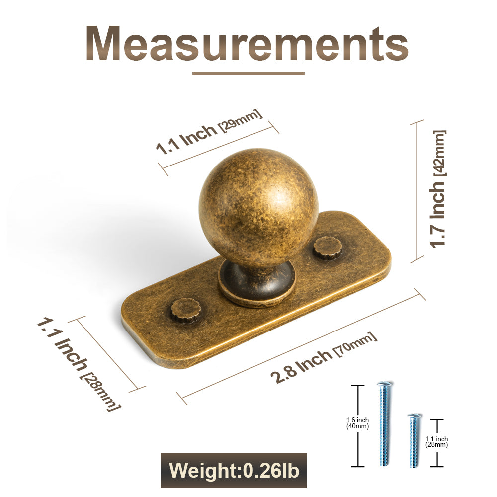 Round Ball Cabinet Knobs, Solid Zinc Alloy Drawer Knobs with Multiple Optional Backplates for Kitchen Furniture Hardware