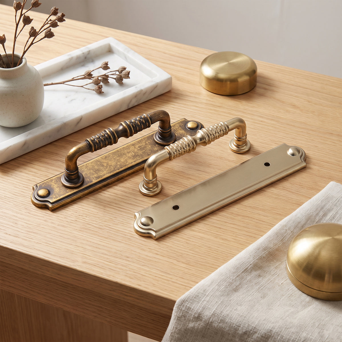 2 Pack Vintage Textured Zinc Alloy Drawer Pull Handles with Backplates for Cabinet & Furniture