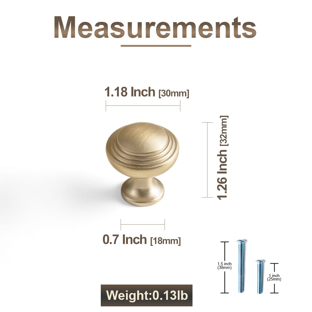 Antique Brass Ribbed Mushroom Cabinet Knob Zinc Alloy Vintage Round Drawer Knob, Farmhouse Traditional Furniture Hardware
