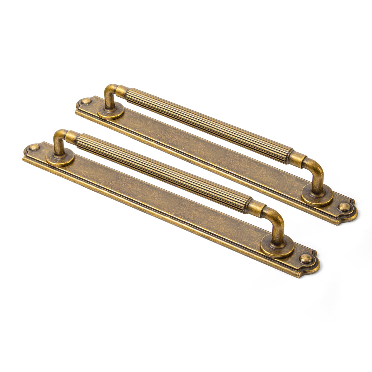 2 Pack Zinc Alloy Fluted Cabinet Handles with Ornate Backplates, Grooved Bar Pulls for Furniture Cabinet Hardware