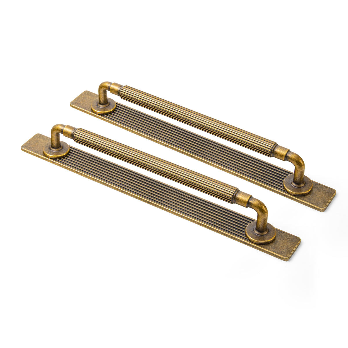 2 Pack Zinc Alloy Fluted Cabinet Handles with Ornate Backplates, Grooved Bar Pulls for Furniture Cabinet Hardware