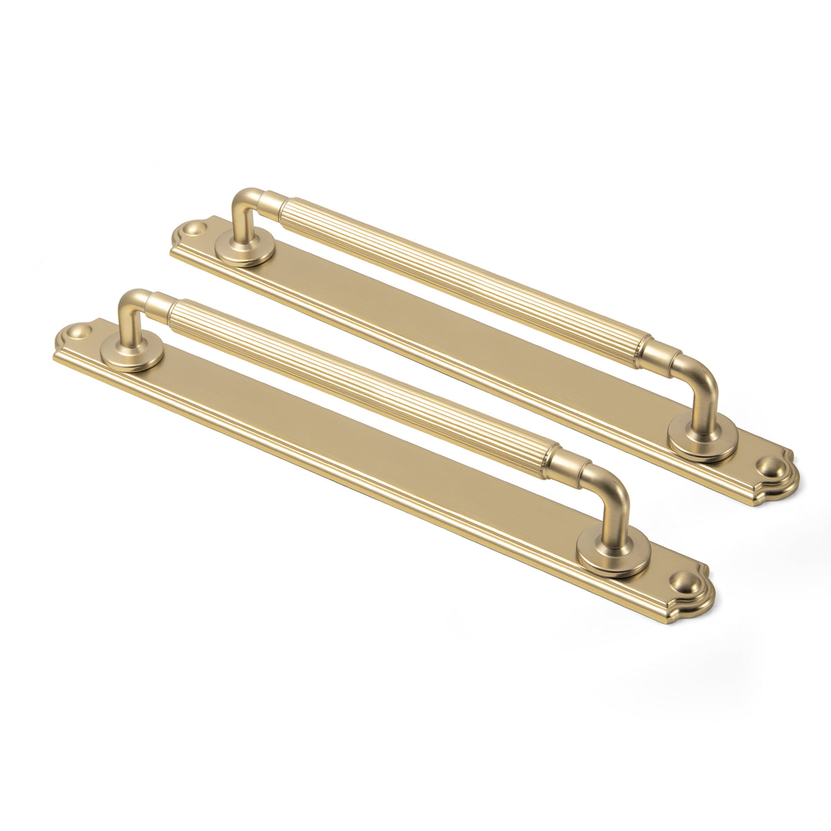 2 Pack Zinc Alloy Fluted Cabinet Handles with Ornate Backplates, Grooved Bar Pulls for Furniture Cabinet Hardware
