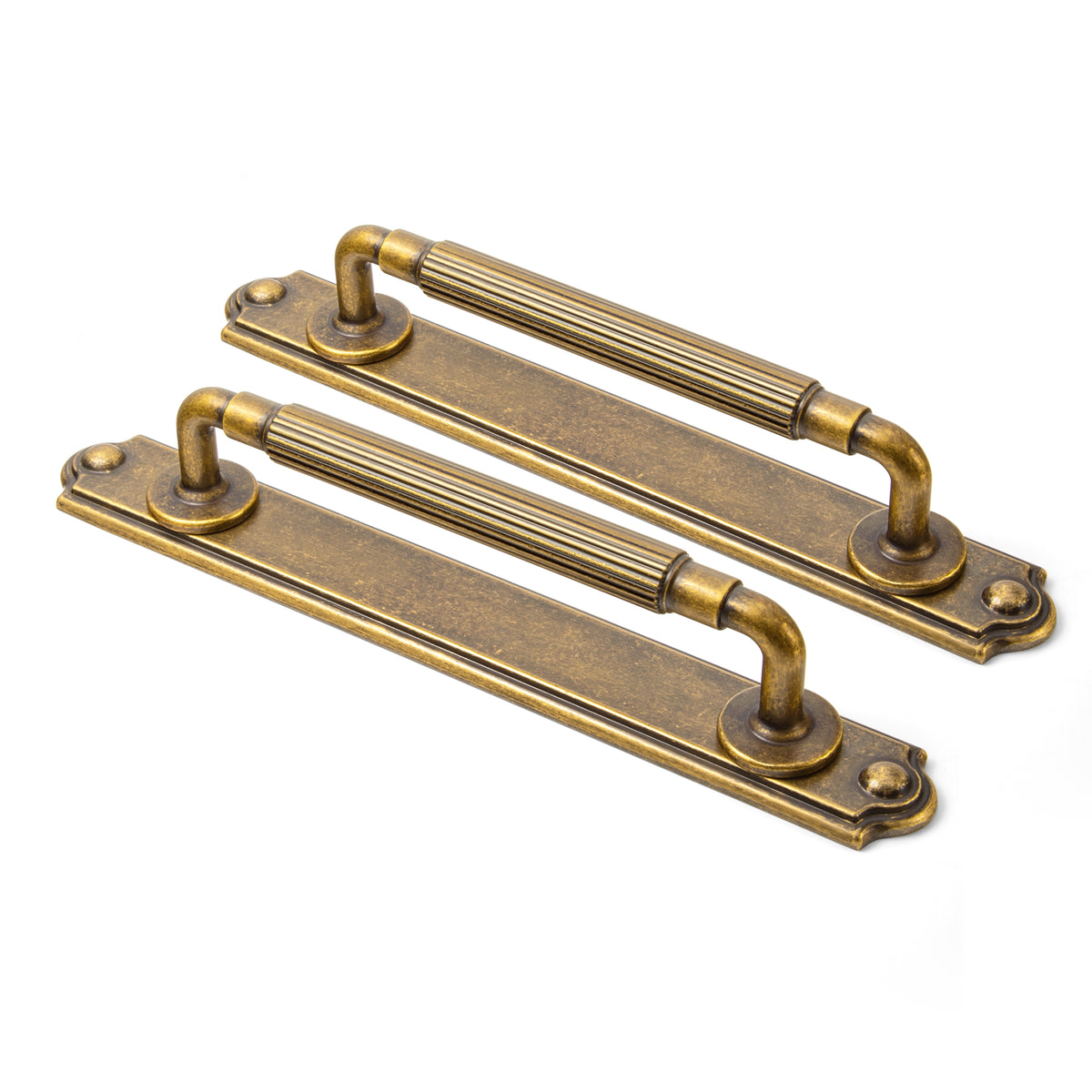 2 Pack Zinc Alloy Fluted Cabinet Handles with Ornate Backplates, Grooved Bar Pulls for Furniture Cabinet Hardware