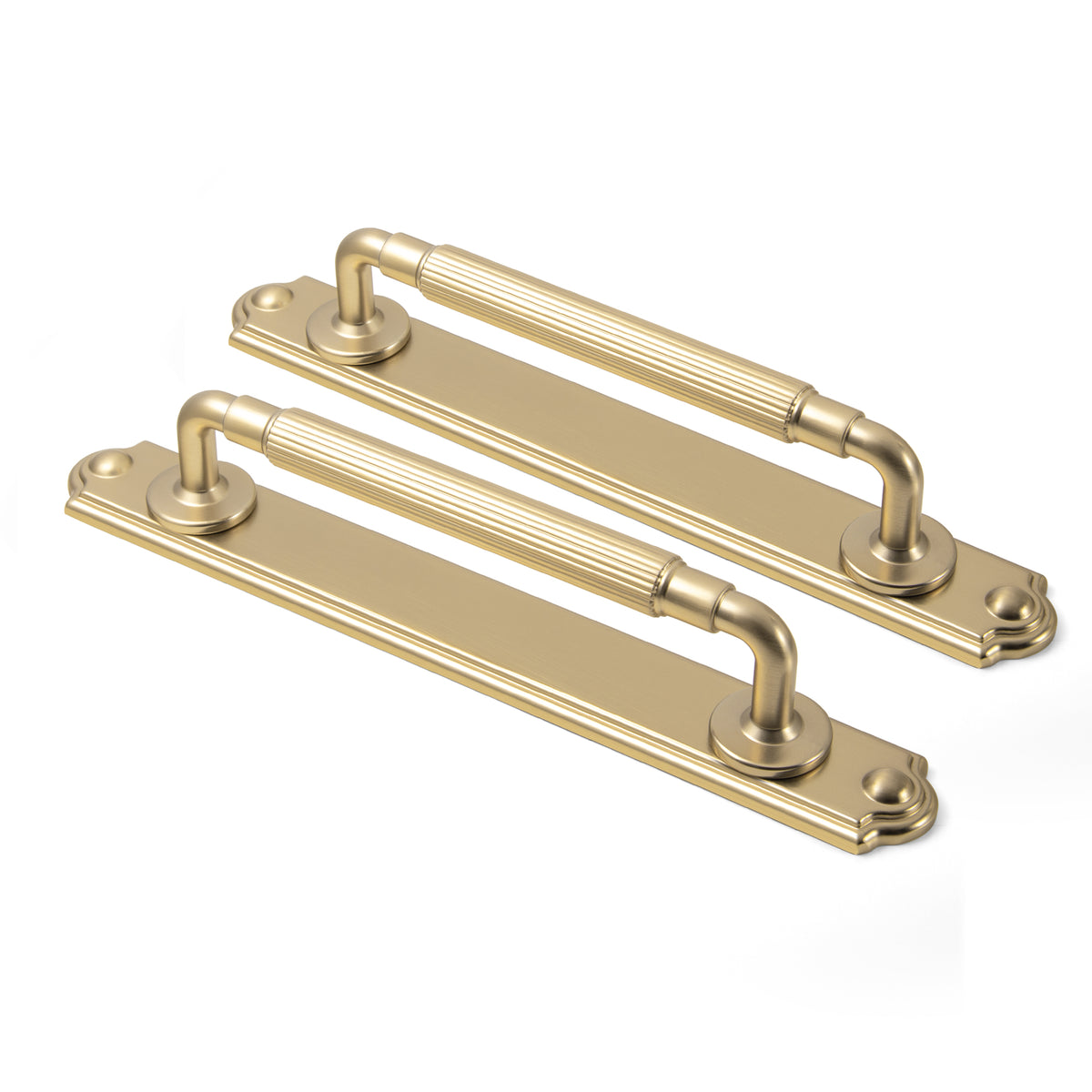 2 Pack Zinc Alloy Fluted Cabinet Handles with Ornate Backplates, Grooved Bar Pulls for Furniture Cabinet Hardware