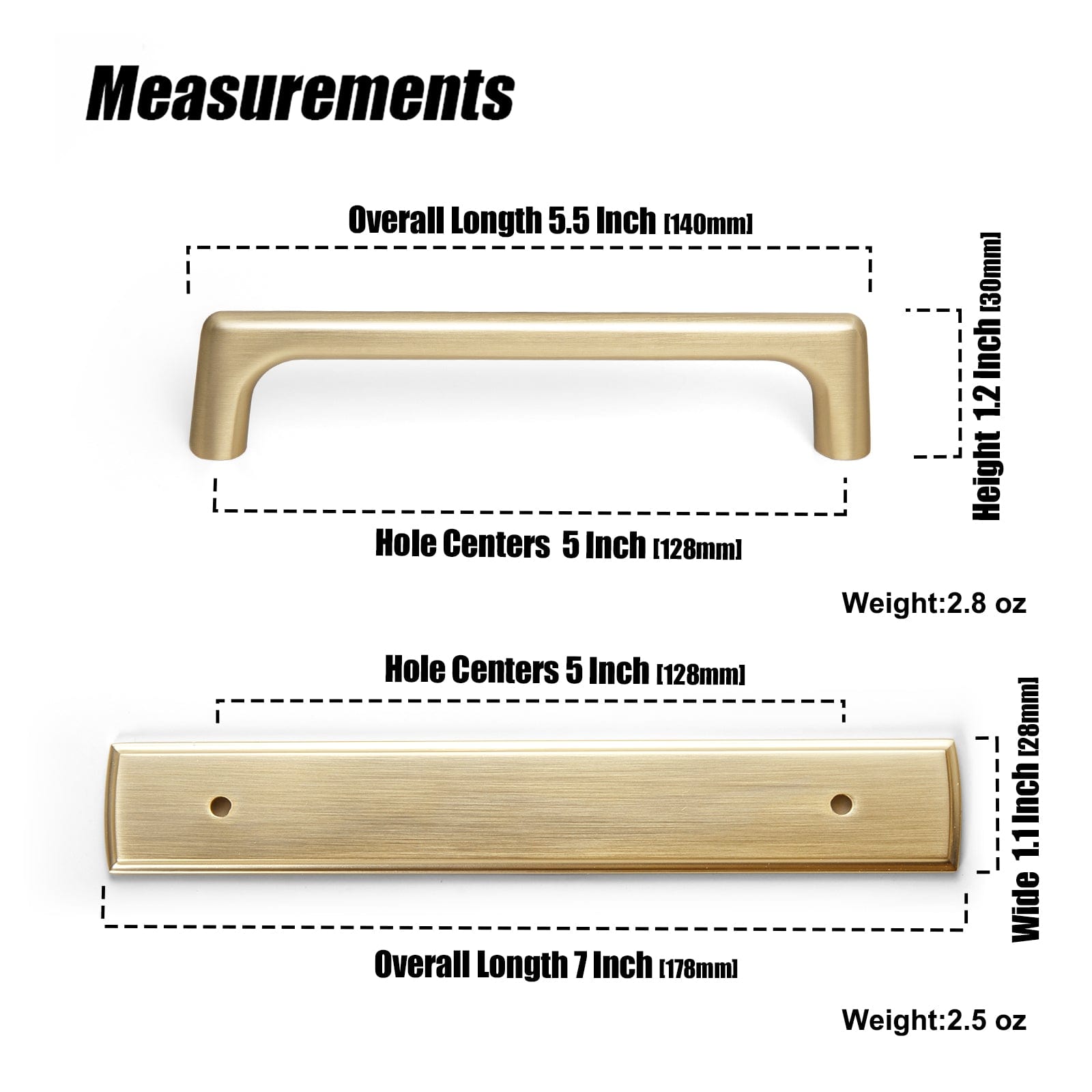 2 Pack Classic Cabinet Bar Pulls with Back Plate Zinc Alloy Cabinet Handle with Long Back Plate