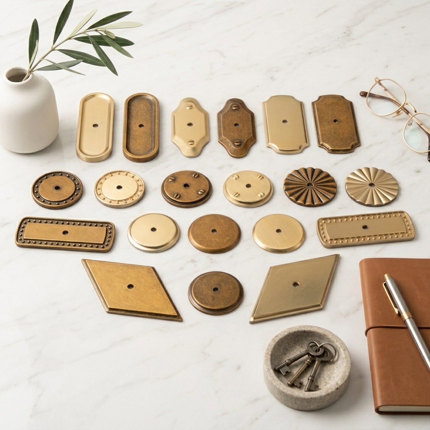 Floral Zinc Alloy Cabinet Knobs with Decorative Backplates, Assorted Multi-Shape Base Plates Furniture Drawer Knobs for Cabinet