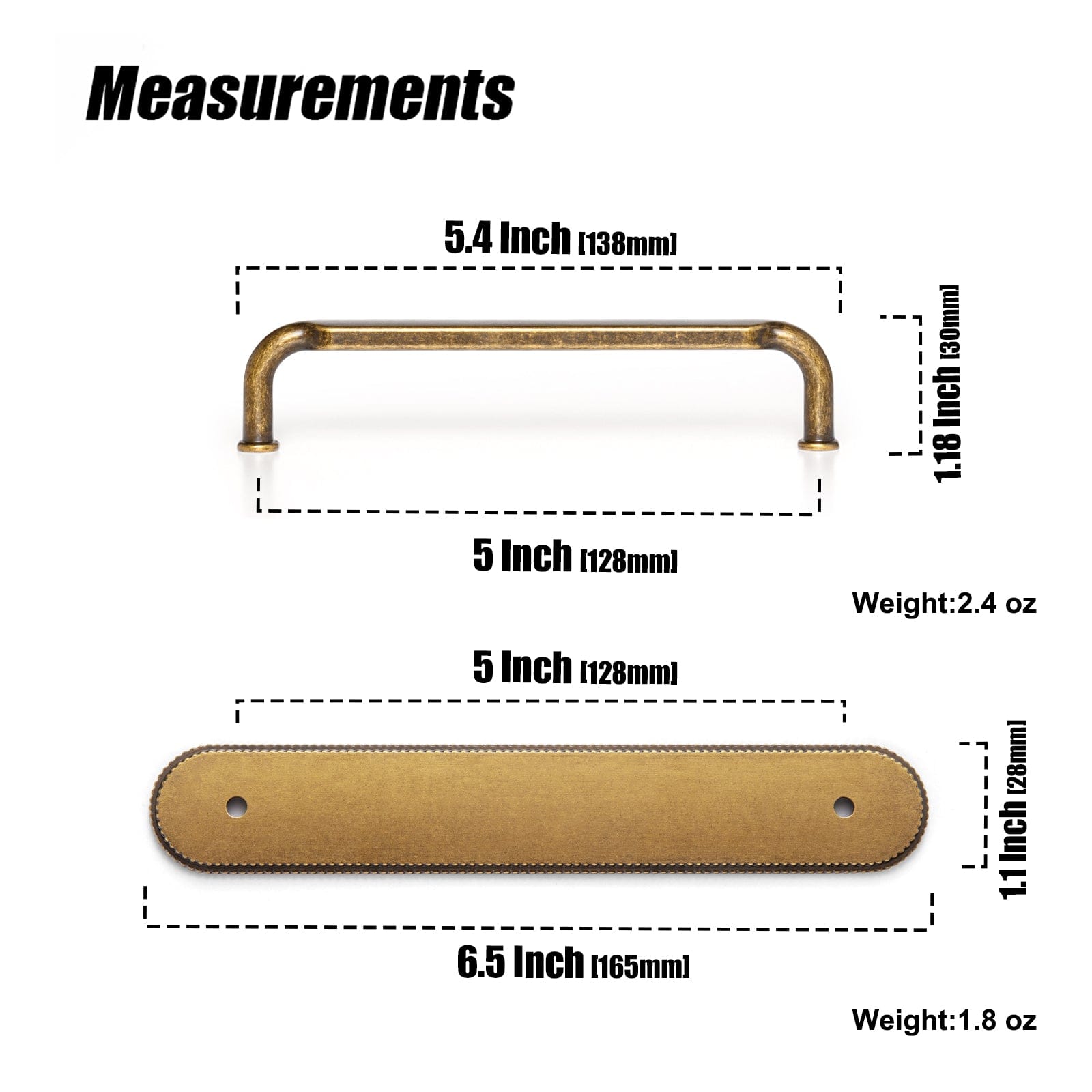 2 Pack Antique Brass Cabinet Pulls with Back Plate Zinc Alloy Drawer Handle with Long Back Plate